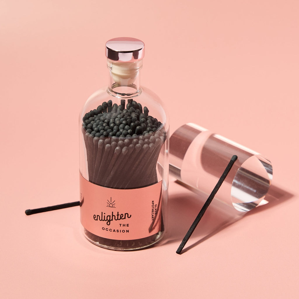 Rose Gold Apothecary Jar with All Black Wooden Matchsticks - Enlighten the Occasion