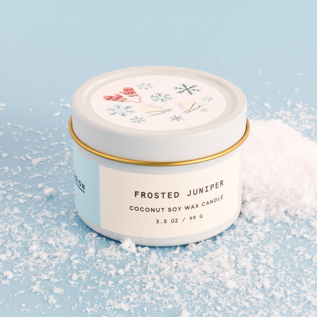 Frosted Juniper White Tin Candle - Enlighten the Occasion